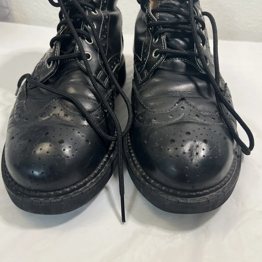 VTG Y2K 90s John Fluevog 7th Heaven Lace Up Black Boots Leather 10 Poland Moto